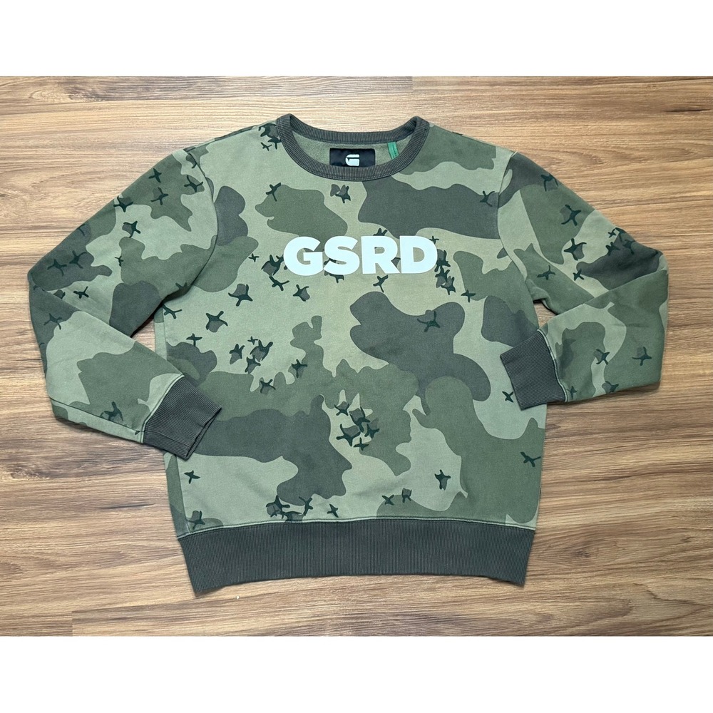G-Star RAW Mens Ferru Camo Pullover Sweatshirt Green/Brown GSRD Logo Sz L